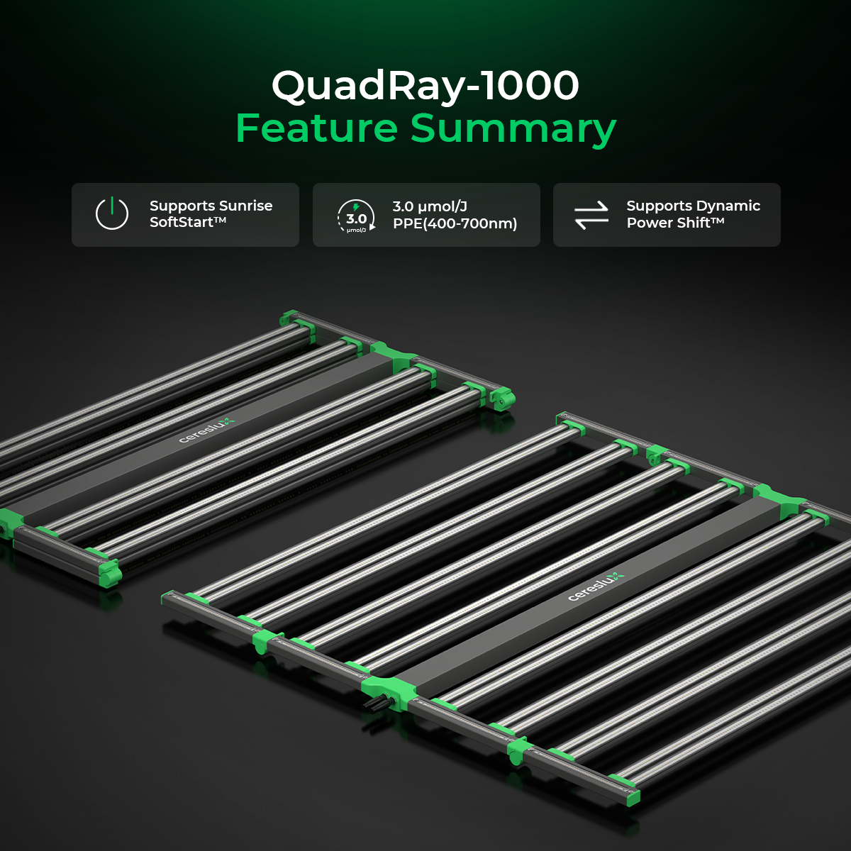 QuadRay 1000W full spectrum LED grow light for indoor plants
