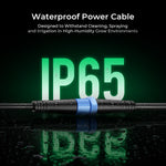 Waterproof power cable designed to withstand cleaning, IP65 rated for high-humidity grow environments.