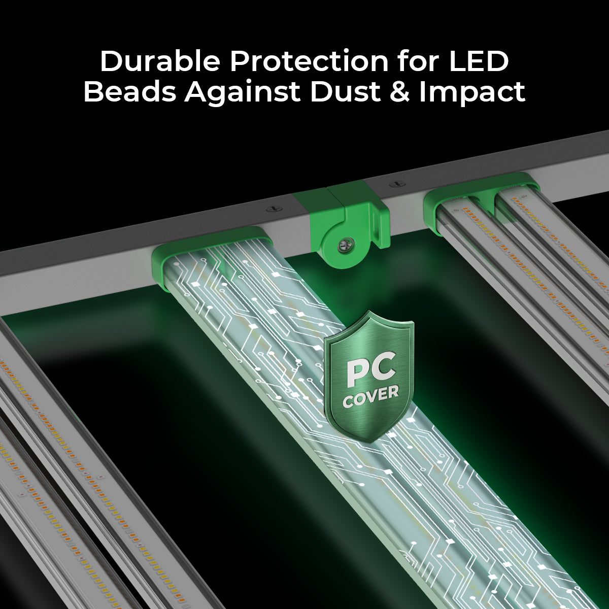 Durable protection for LED beads with PC cover against dust and impact in commercial LED grow light 880W.