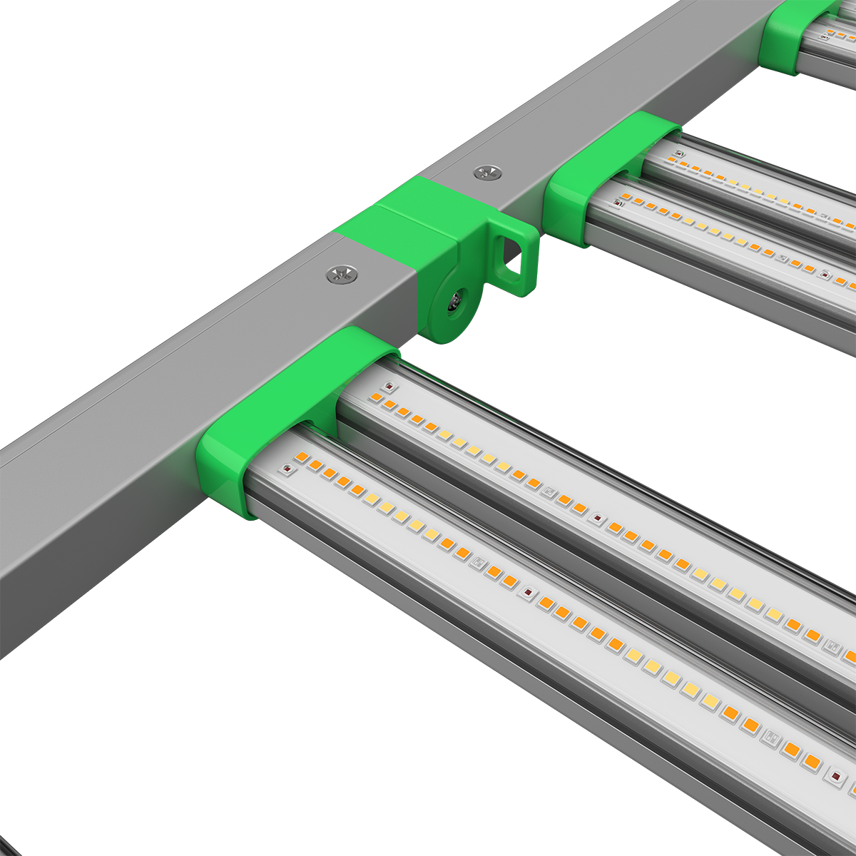 close-up view of CeresLux Slim Power 880W commercial led grow light 880W with LED bars and green accents