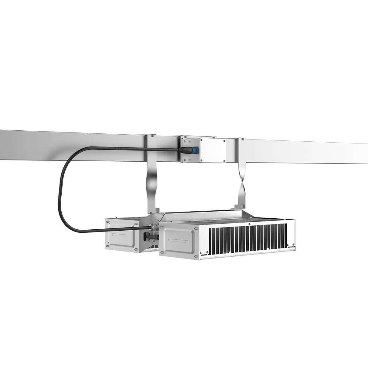 CeresLux Quadra 600W/1400W 4.0 µmol/J IP65 Full Spectrum LED Grow Light mounted and ready for use