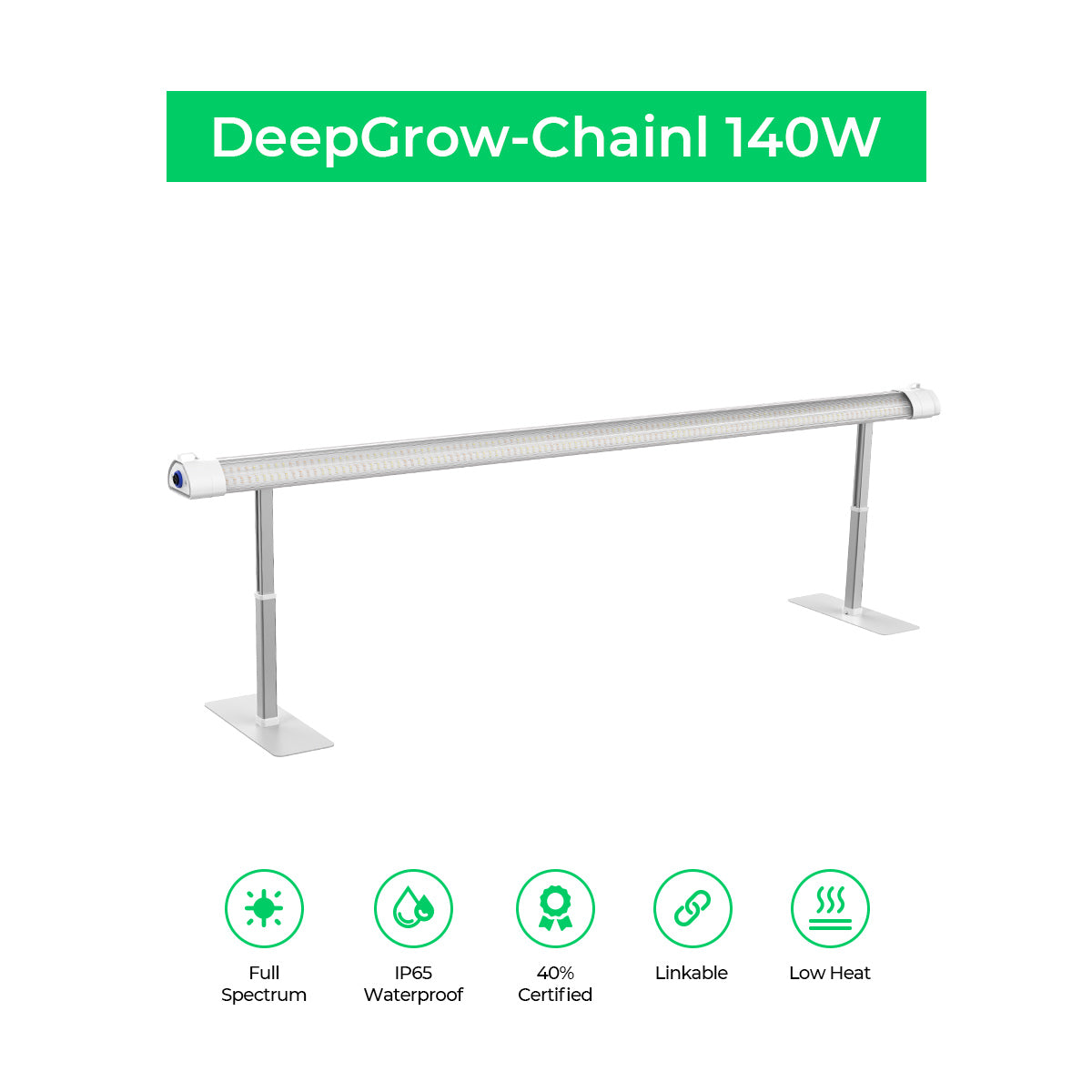 Cereslux DeepGrow-Chain 140W Under Canopy LED Grow Light – 3.2 µmol/J, IP66, Daisy-Chaining System