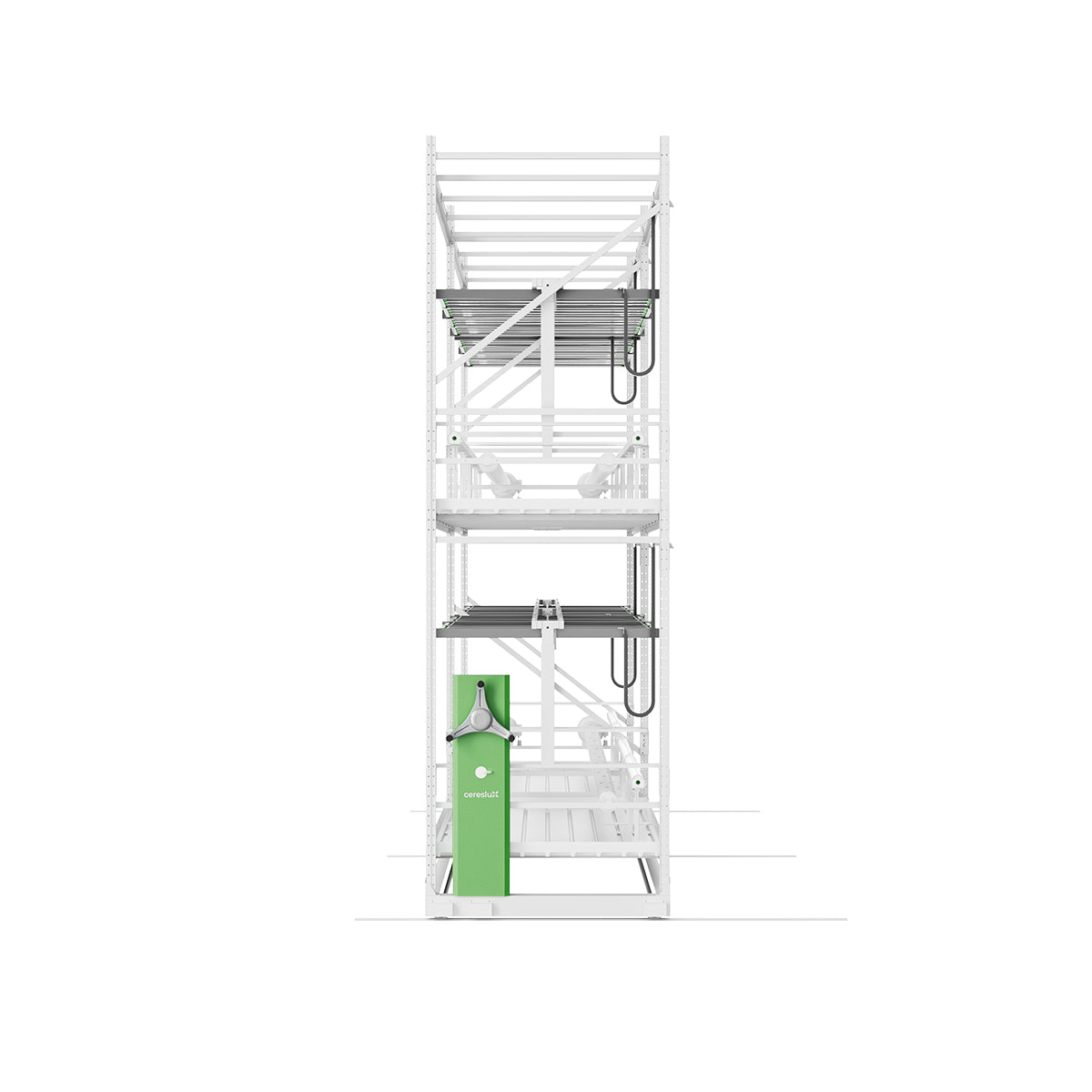 mobile vertical grow rack system showcasing the CeresLux RackMaster Gen4 design for efficient indoor farming.