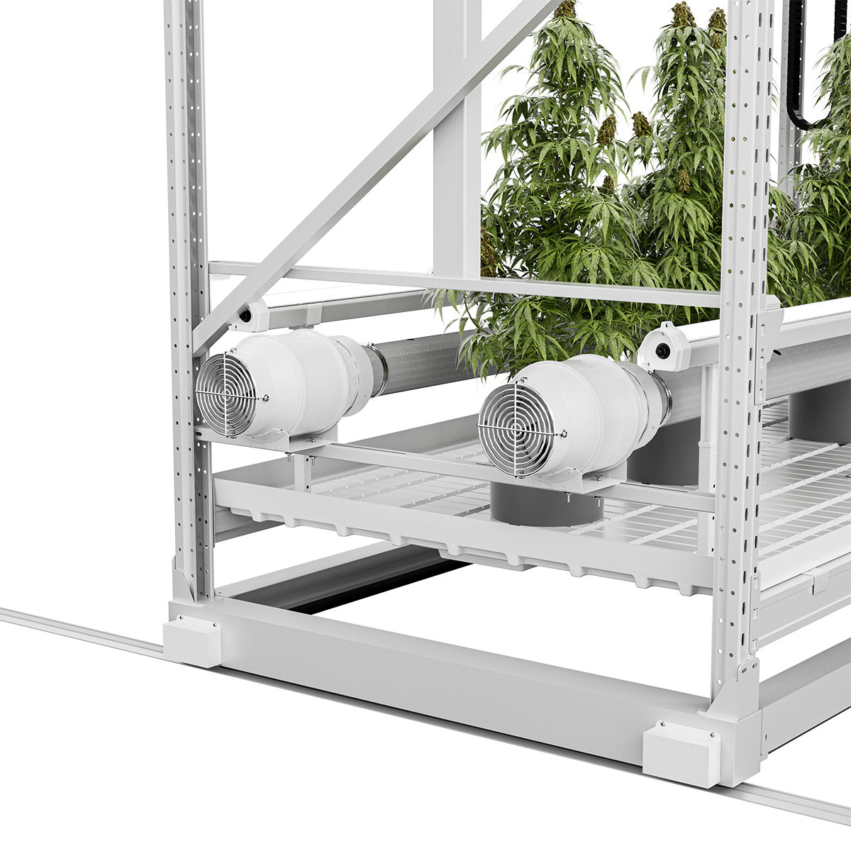 mobile vertical grow rack system with integrated fans for efficient indoor farming