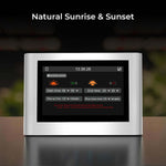 CeresLux LED grow light controller with timer displaying natural sunrise and sunset settings.