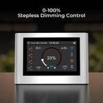 LED grow light controller with timer featuring 0-100% stepless dimming control and screen display.