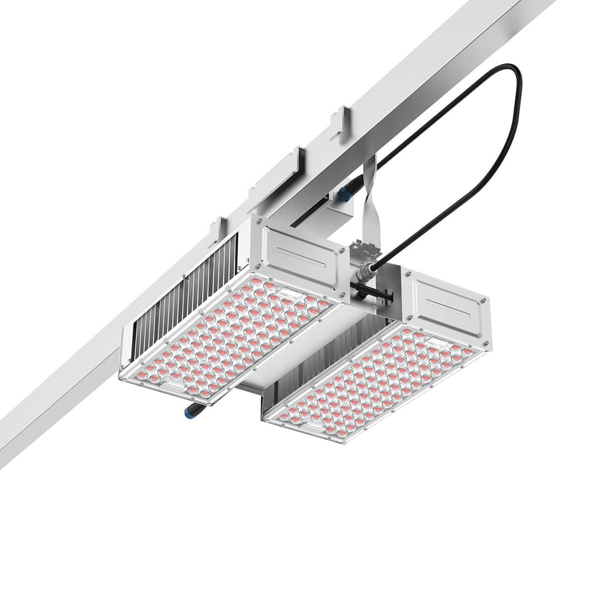 CeresLux Quadra 600W/1400W 4.0 µmol/J IP65 Full Spectrum LED Grow Light mounted for plant growth.