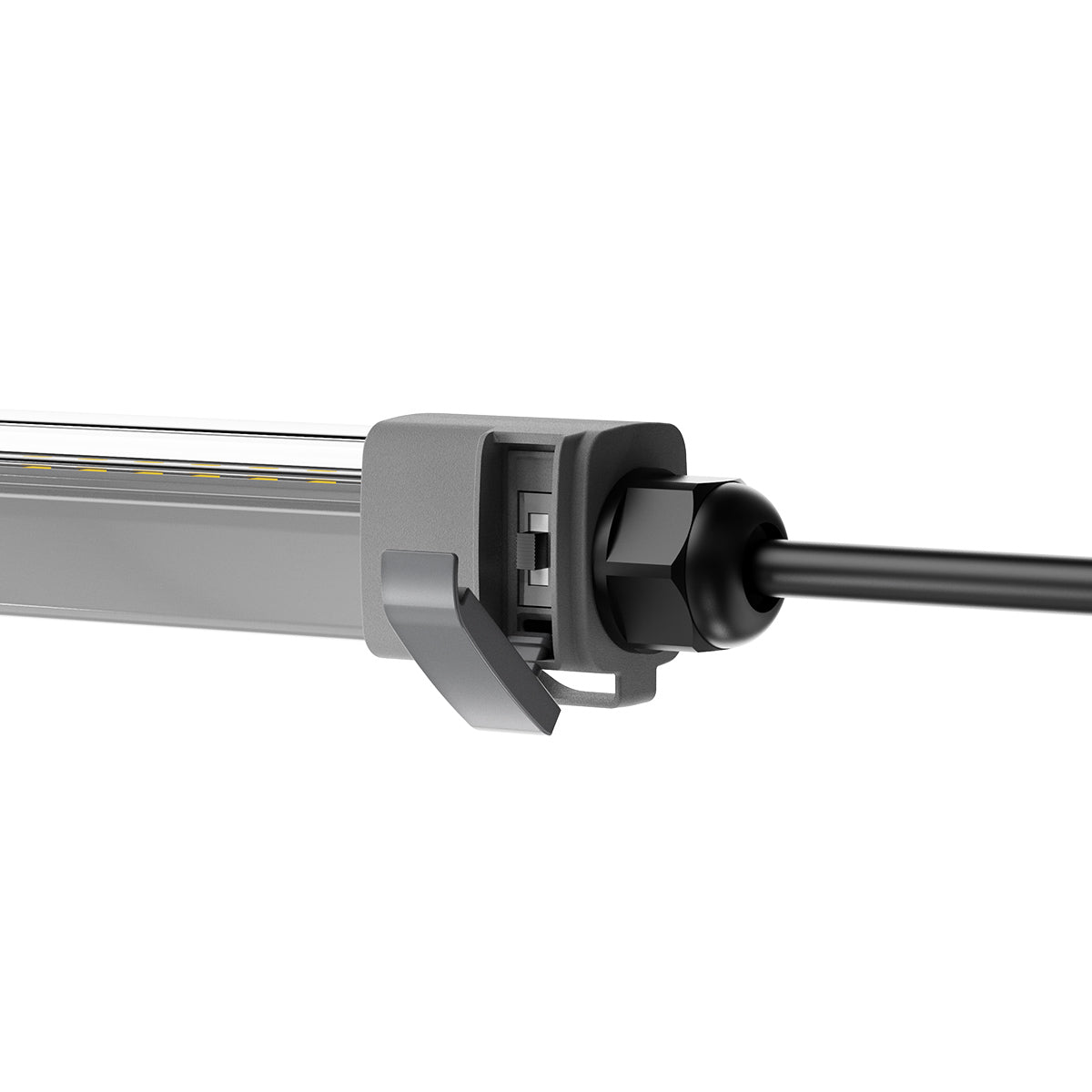 Clone X LED Grow Light – Efficient Lighting for Seedlings & Clones close-up of connector and fixture details.